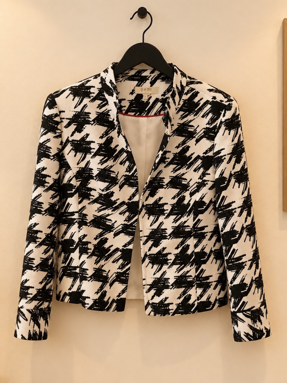 OEMI Black & White Brushstroke Tweed Open Blazer